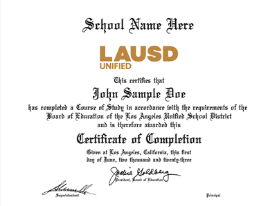 LAUSD Official Certificate of Completion