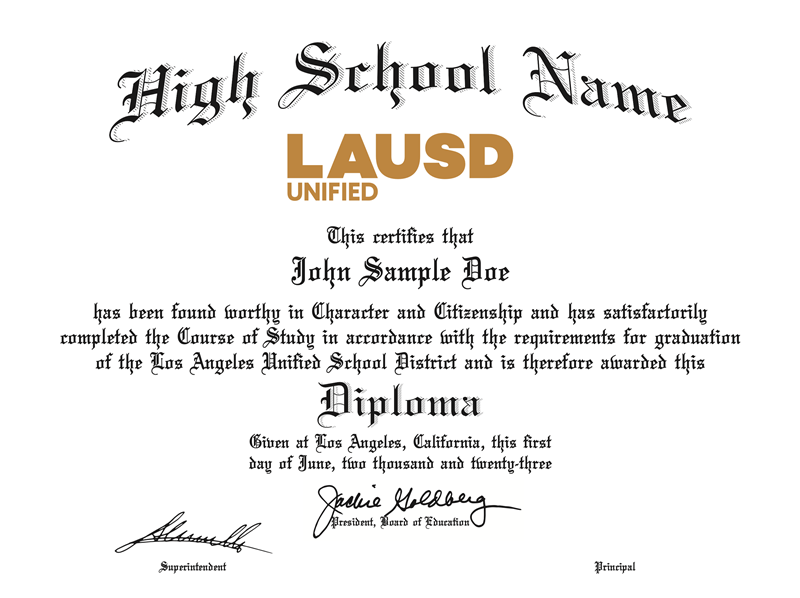 LAUSD Official High School Diploma