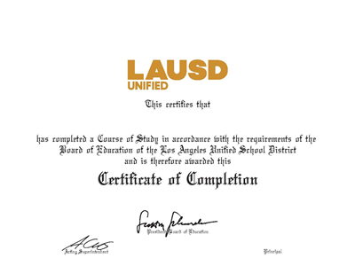 LAUSD Official Certificate of Completion