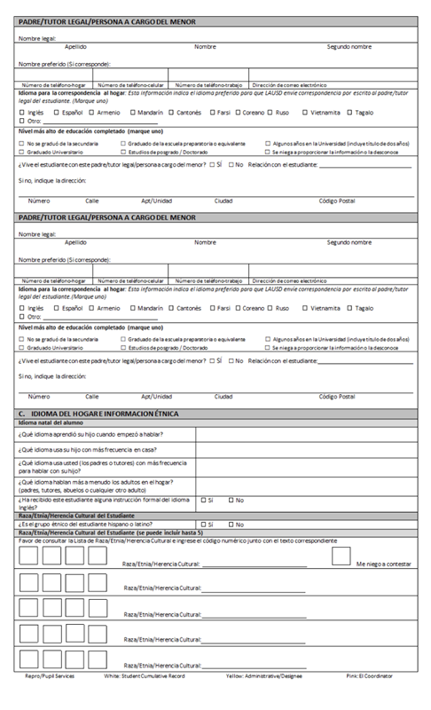 5313 LAUSD Enrollment Form Spanish 