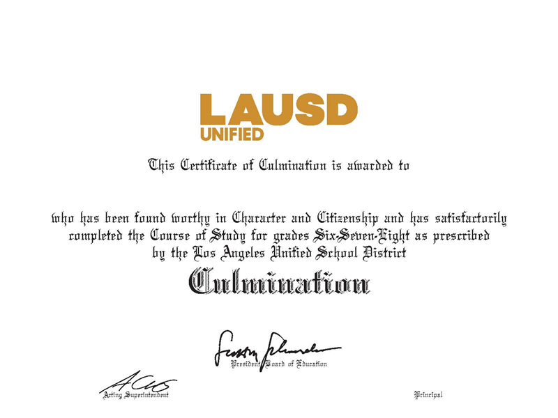 Culmination Lettering LAUSD Official Middle School Culmination
